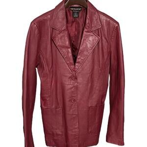 METRO STYLE Womens (14) Soft Burgundy 100% Leather Blazer Jacket -Lined
